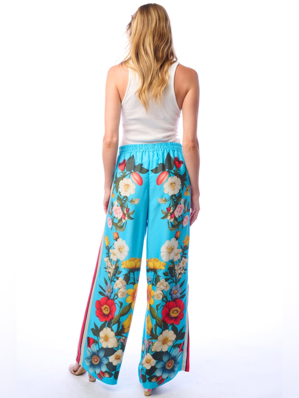 Aratta Blue Floral Wide Leg Pants XL Boho Resort Coastal Grandma NWT - Picture 2 of 4